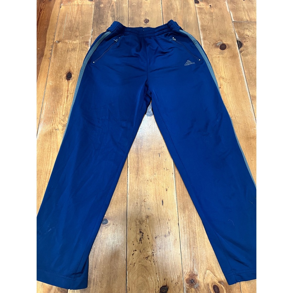 Adidas Vintage Navy Blue Track Pants Grey Stripes Ankle Zip Mens Small